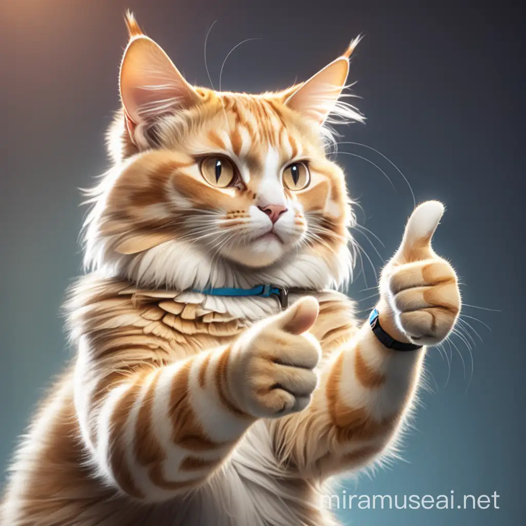 Adorable Cat Giving Thumbs Up Gesture for Approval
