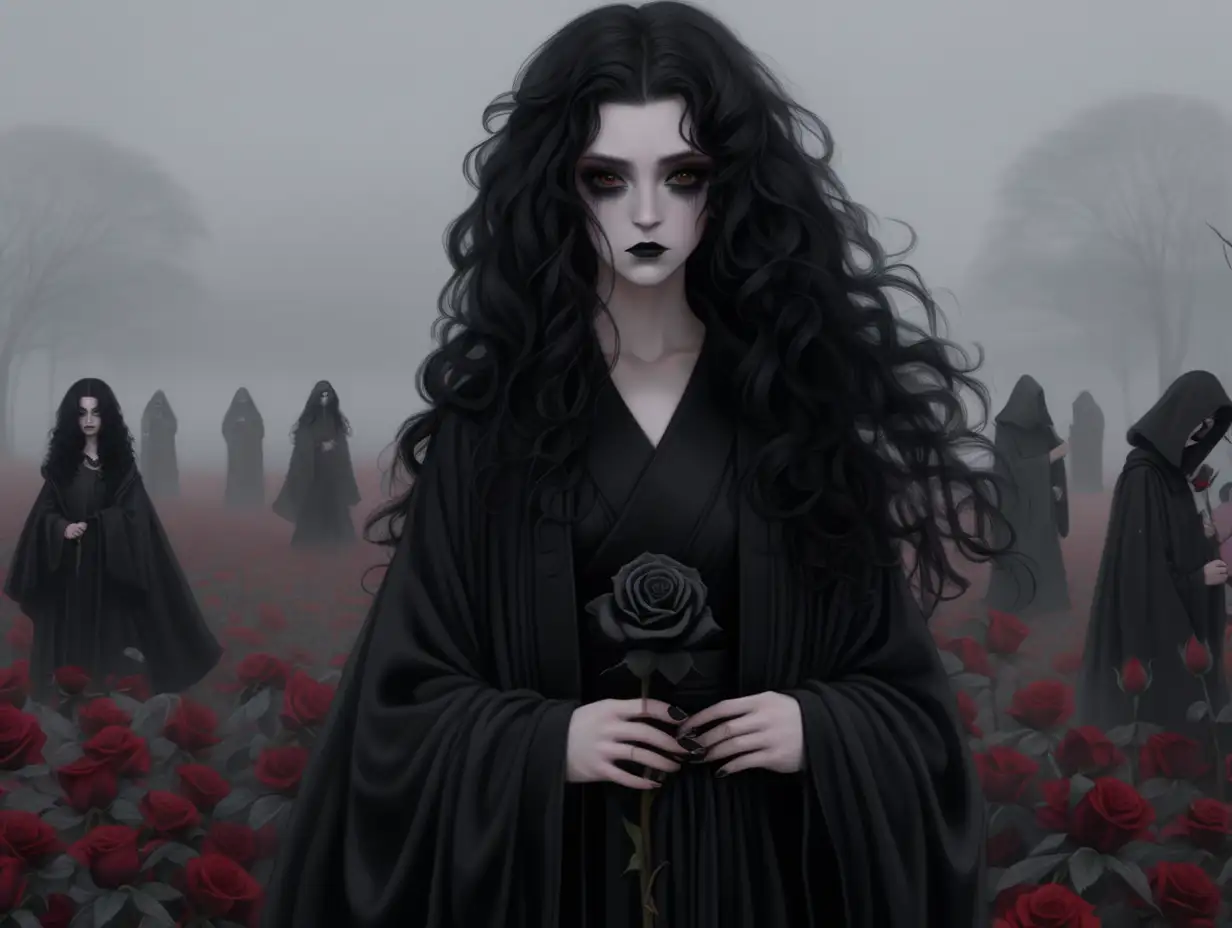 Mournful Gothic Jedi Amidst a Sea of Black Roses