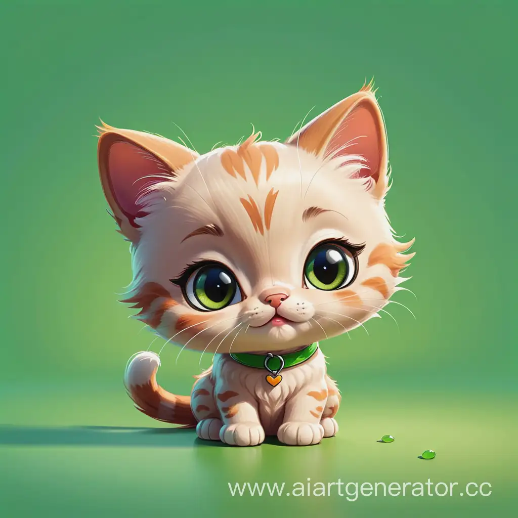 Playful Cartoon Cat on Vibrant Green Background | AI Art Generator