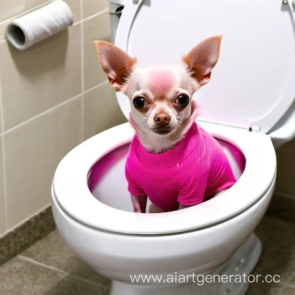 Pink Chihuahua Sitting on Toilet | AI Art Generator