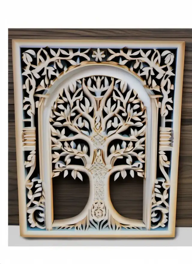 Exquisite 3D Tree of Life MDF Carved Panel with Wooden Border in 4 Stunning Colors