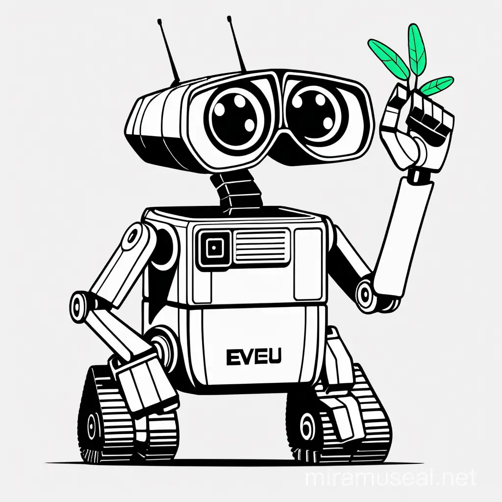 draw white robot eve from wall-e movie from disney, Extraterrestrial Vegetation Evaluator, full body, minimalist, vector art, colored illustration with a black outline, Arthur TV series style