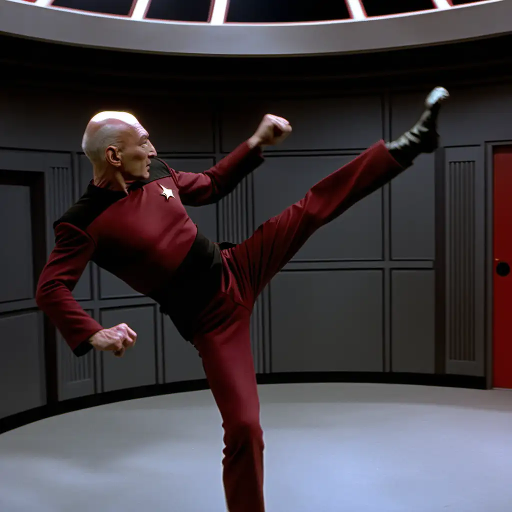 Captain Picard Performing Martial Arts Maneuver