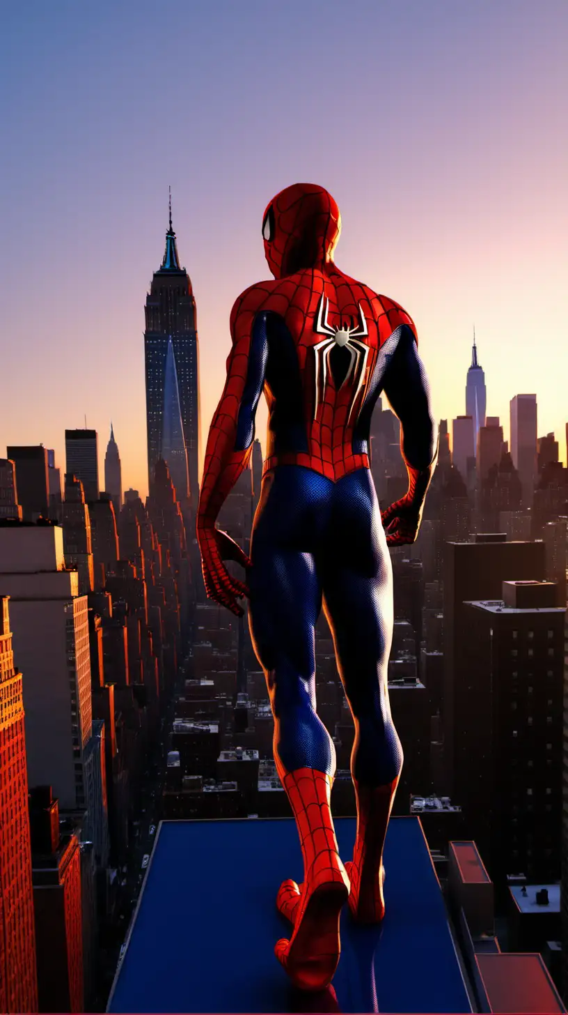 Spider-man, New York skyline, sunset