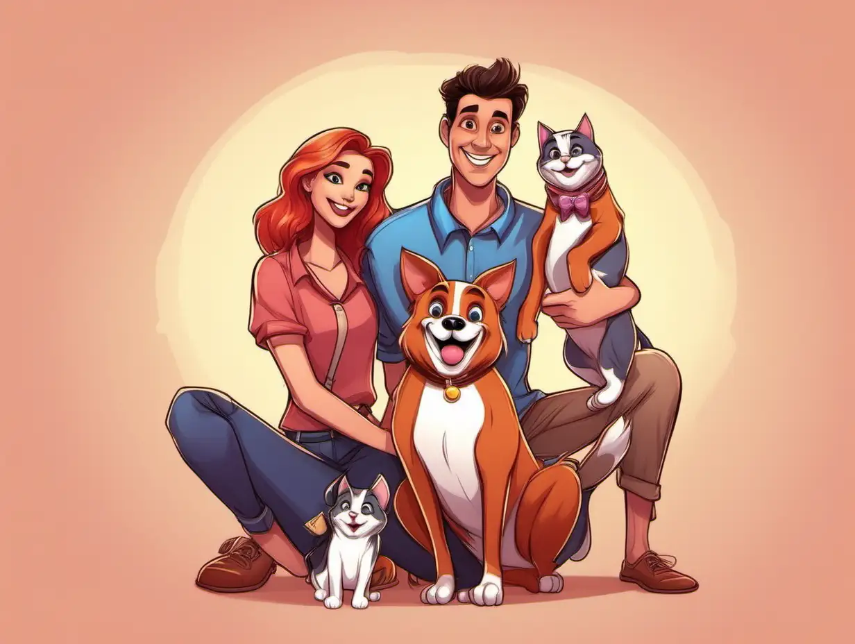 Adorable Couple Embracing Disney Magic with Their Beloved Cat and Dog