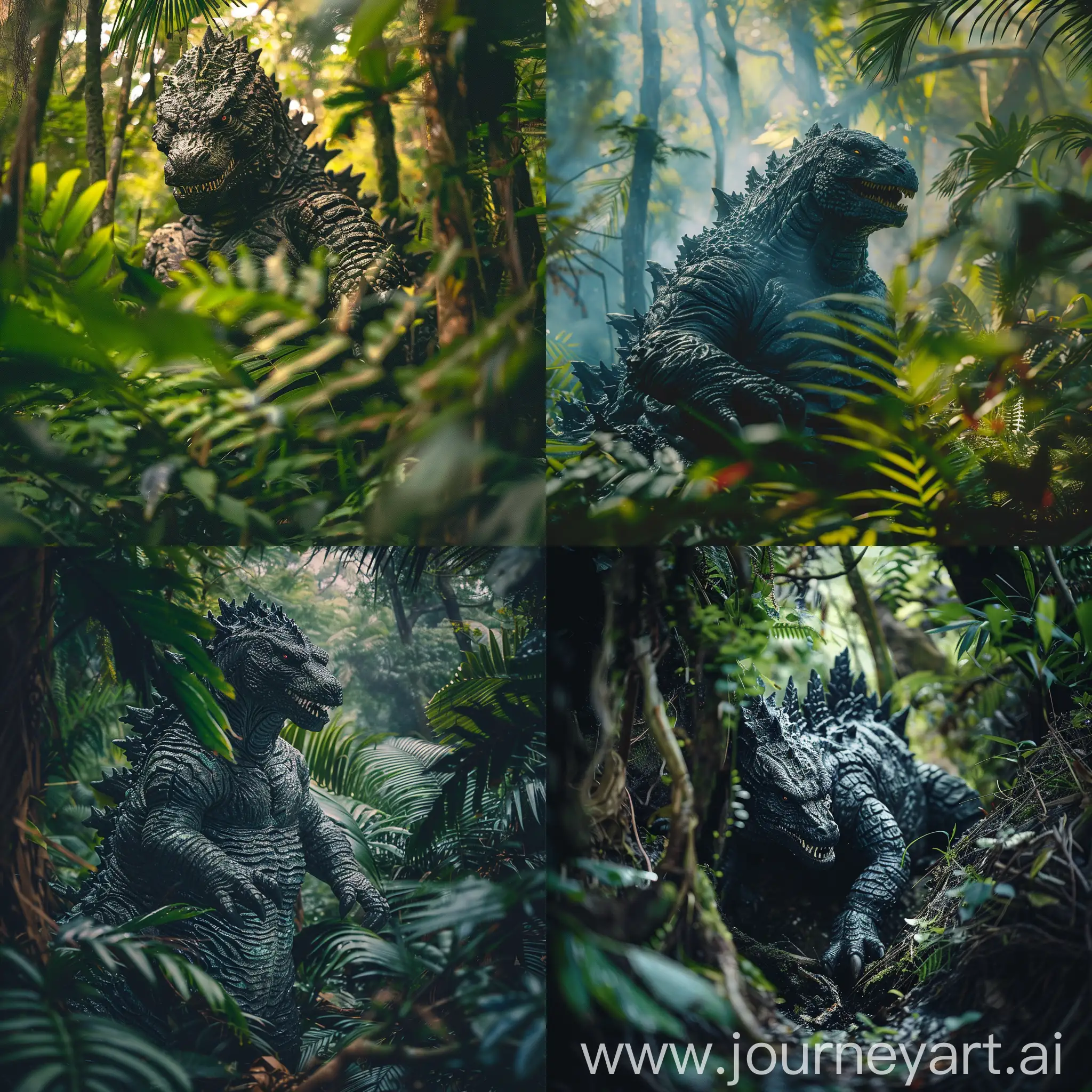 Intimate Landscape Photography of tropical rainforest godzilla with Fujifilm GFX 50S --v 6.0 --style raw --v 6 --ar 1:1