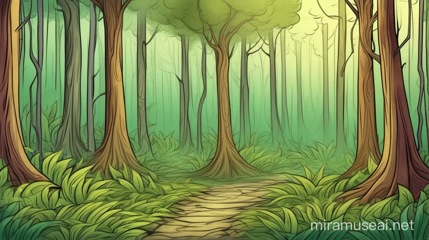 Enchanted Forest Scene with Vibrant Colors for a Storybook Illustration