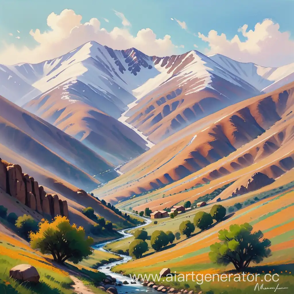 Armenian mountains sketch painting 


