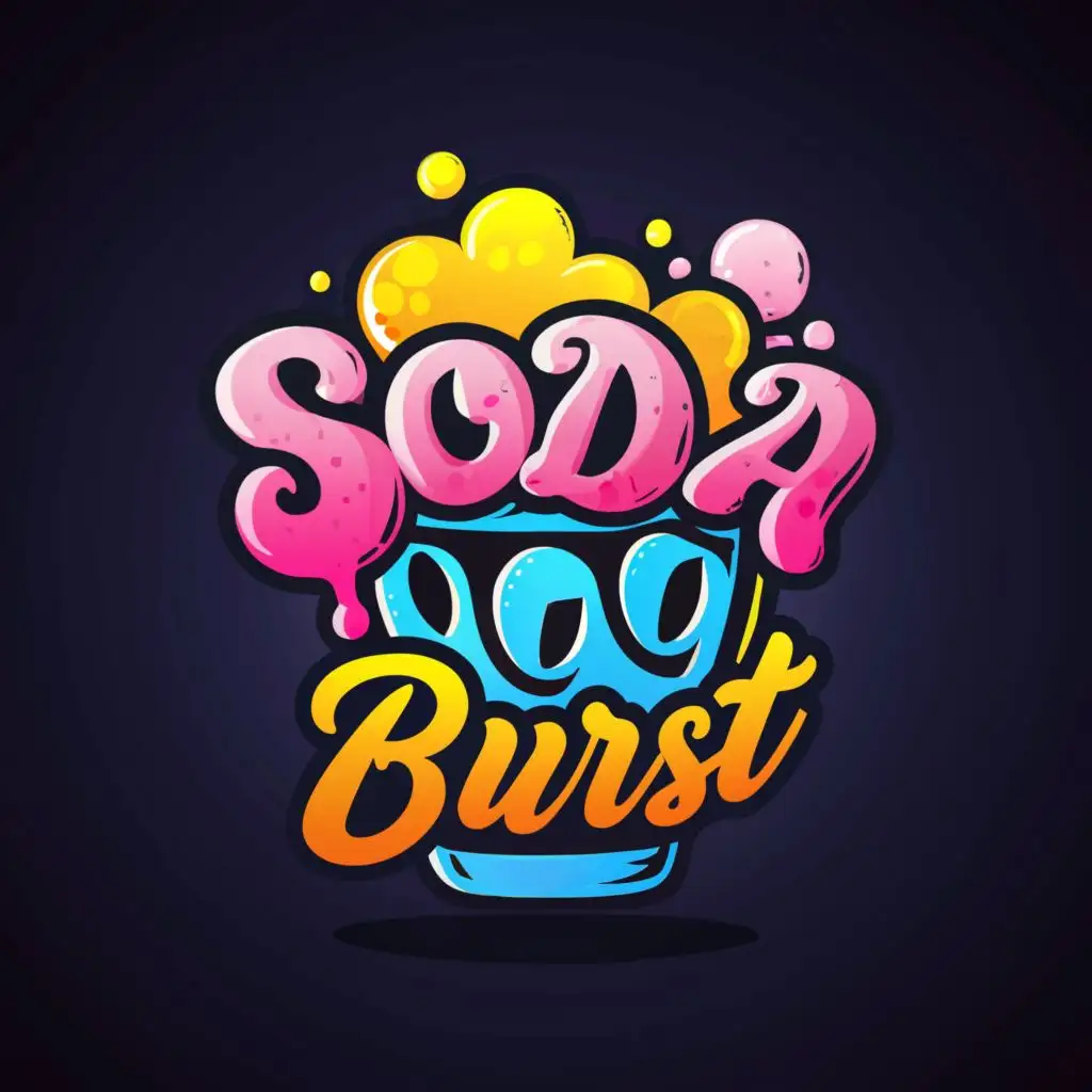 logo, soda, cup, lots of bubbles, lots of colors, with the text "soda burst", typography, be used in Restaurant industry
