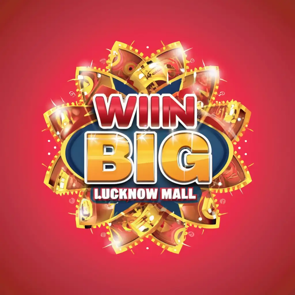 a logo design,with the text "WIN BIG LUCKNOW MALL", main symbol:MONEY, LAKH, LUXURY, RED,complex,clear background