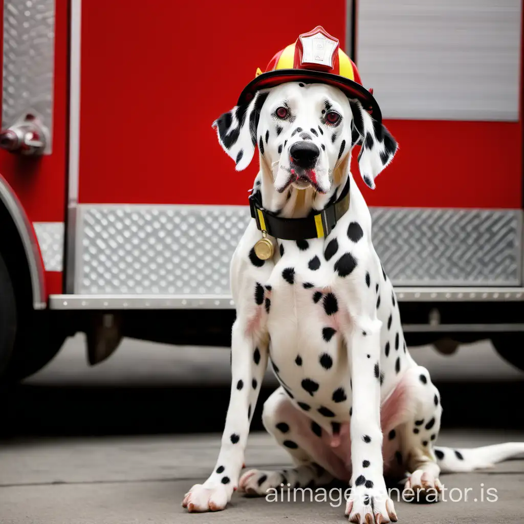 Dalmatian-Dog-with-Red-Firemans-Hat-by-a-Firetruck