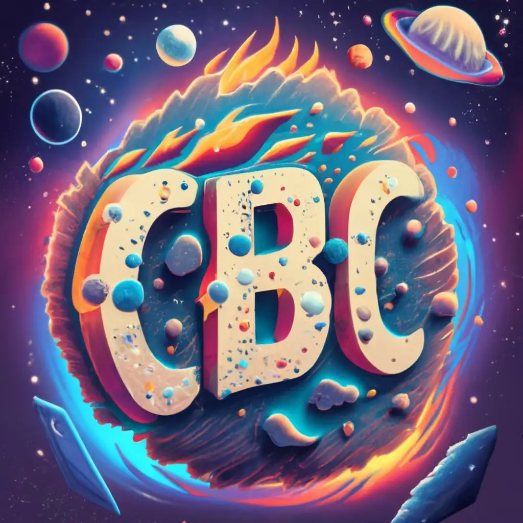 logo, Book named CBC in a shape of asteroid and fire effect in background and galaxy or space realistic background, with the text "CBC", typography, be used in Education industry
