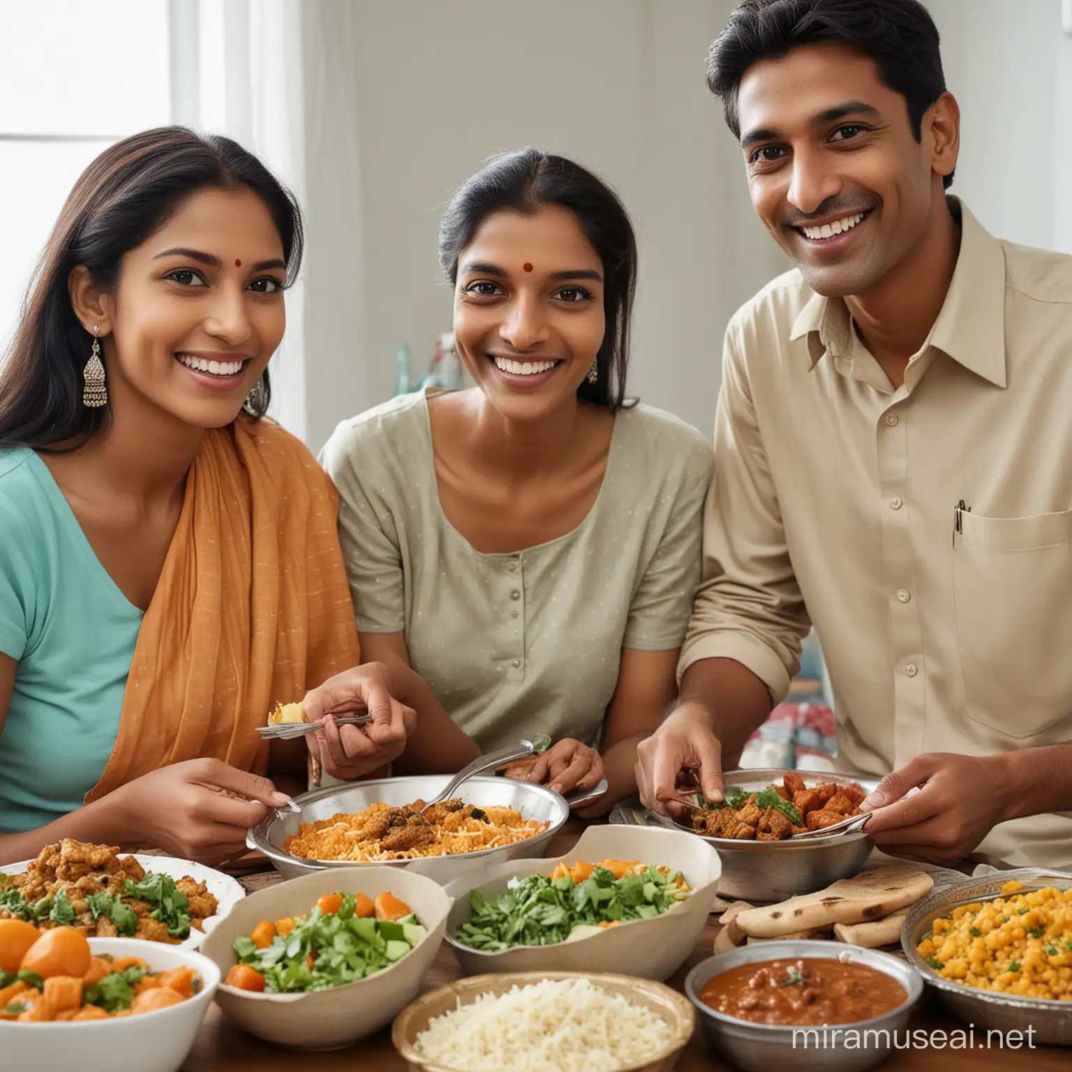 Happy Indian Family Enjoying Fresh Meal Together