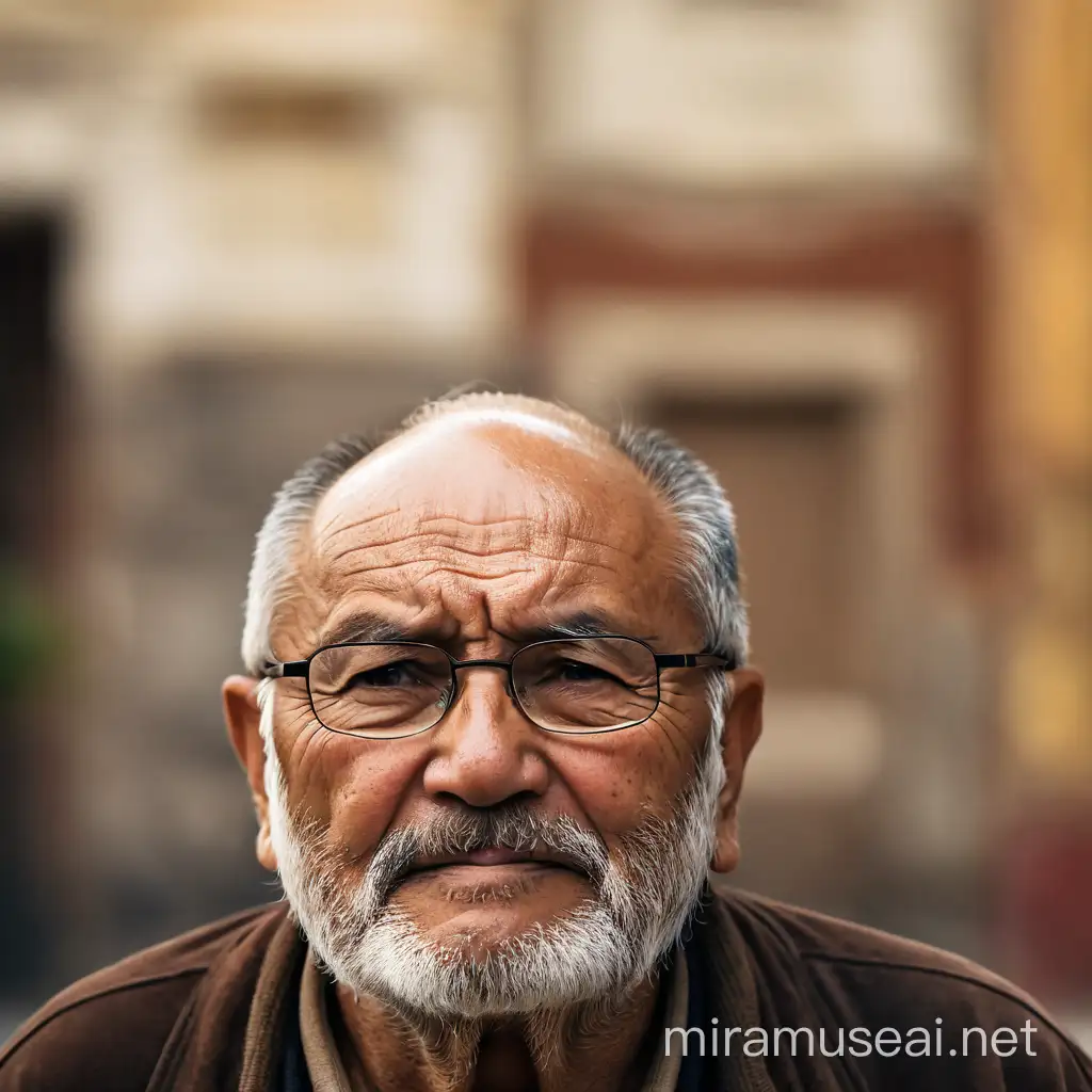 Elderly Man in Fatigued Appearance with Earthy Attire