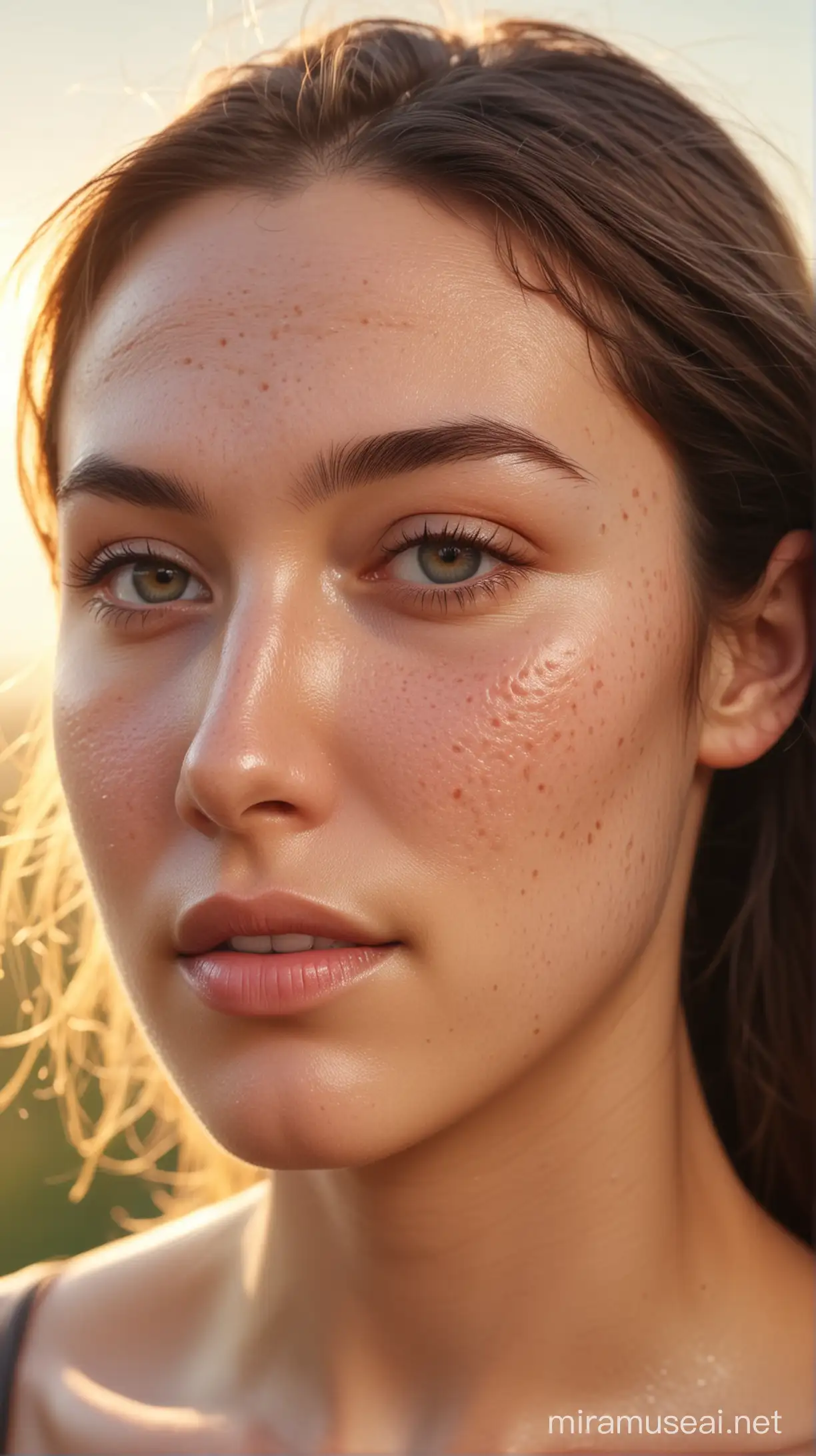 Women with Acne Skin in Natural Sunlight 4K HDR Morning Weather