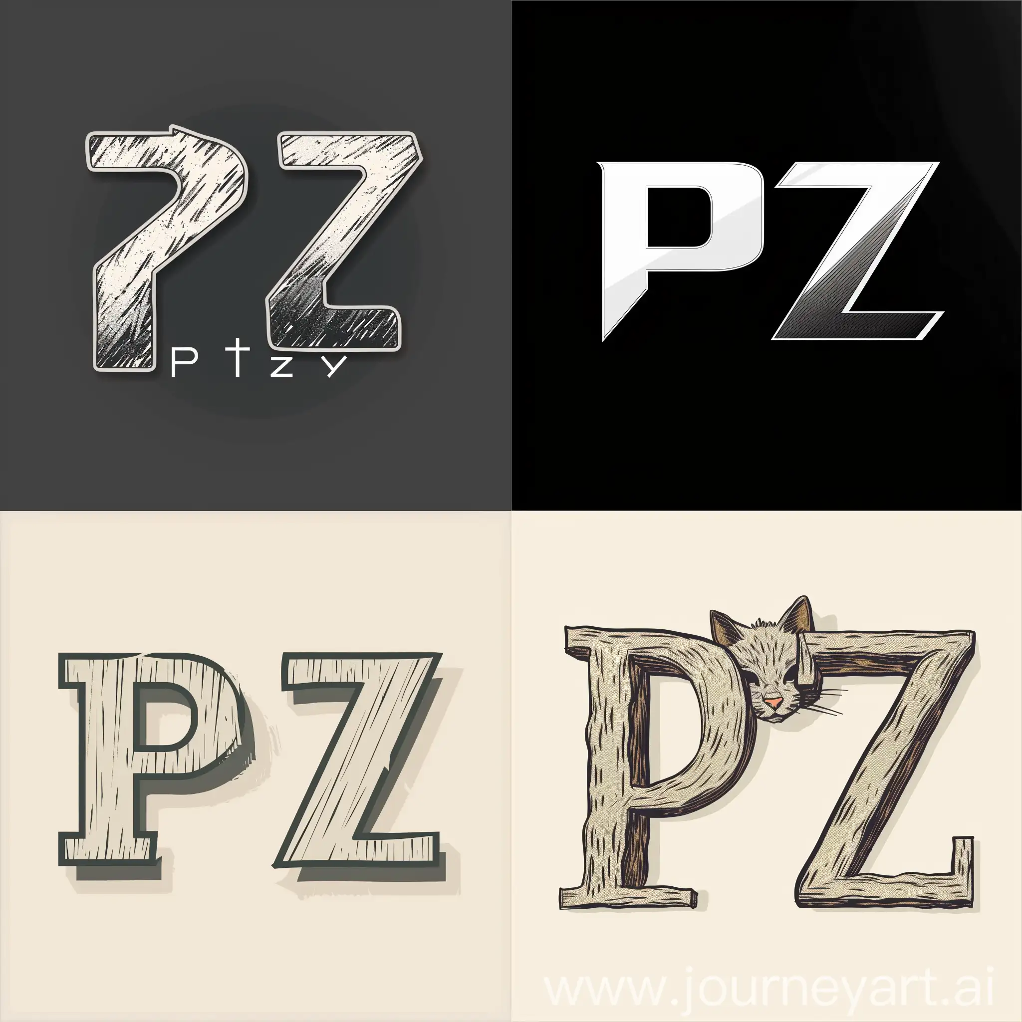 I want to design a brand logo using Petzy, and I require the letters P and Z to be drawn out, in a flat, minimalist style