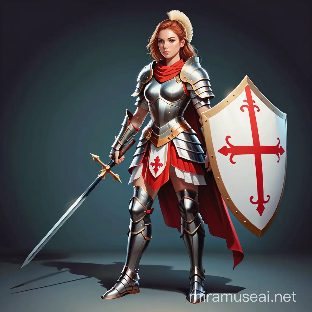Female Warrior Character with Spear in Saint Georgelike Armor Vector Illustration