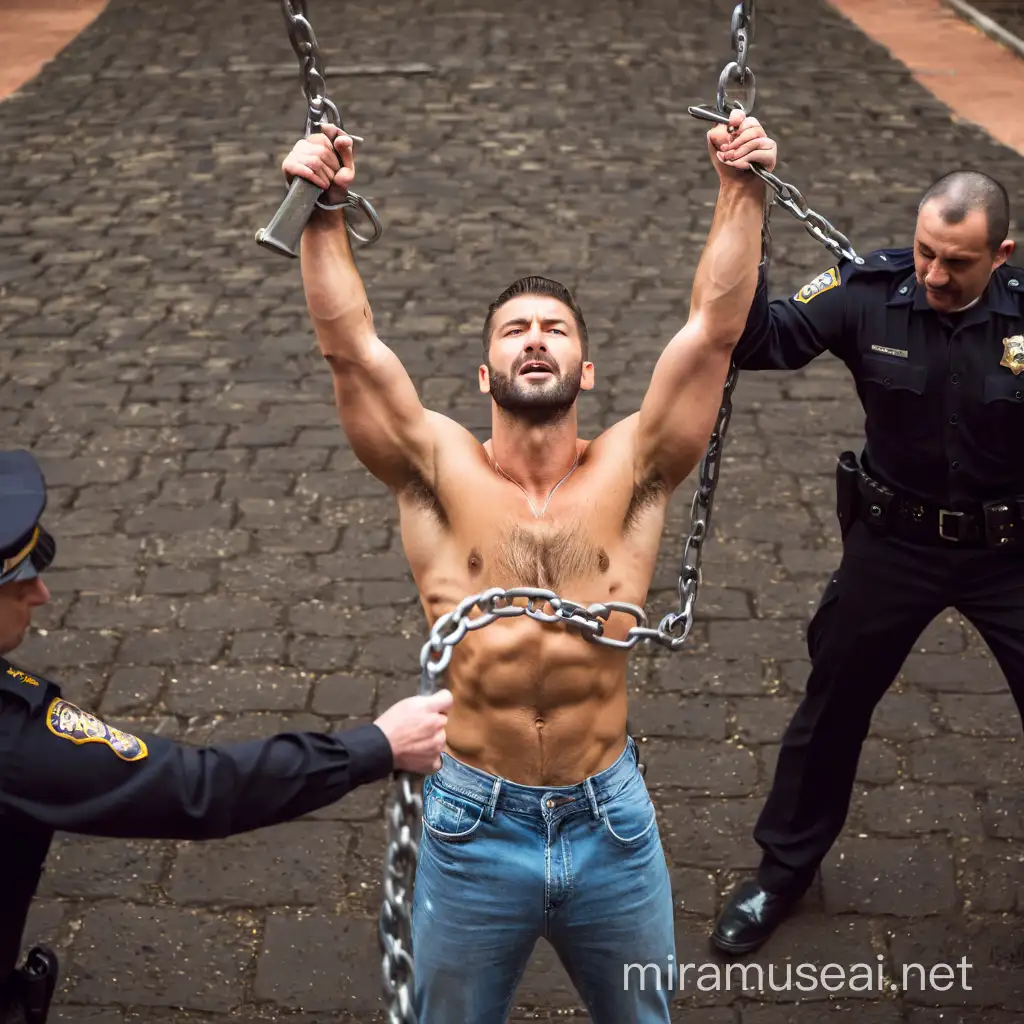 Muscle Man Tortured Shirtless by Prison Guards