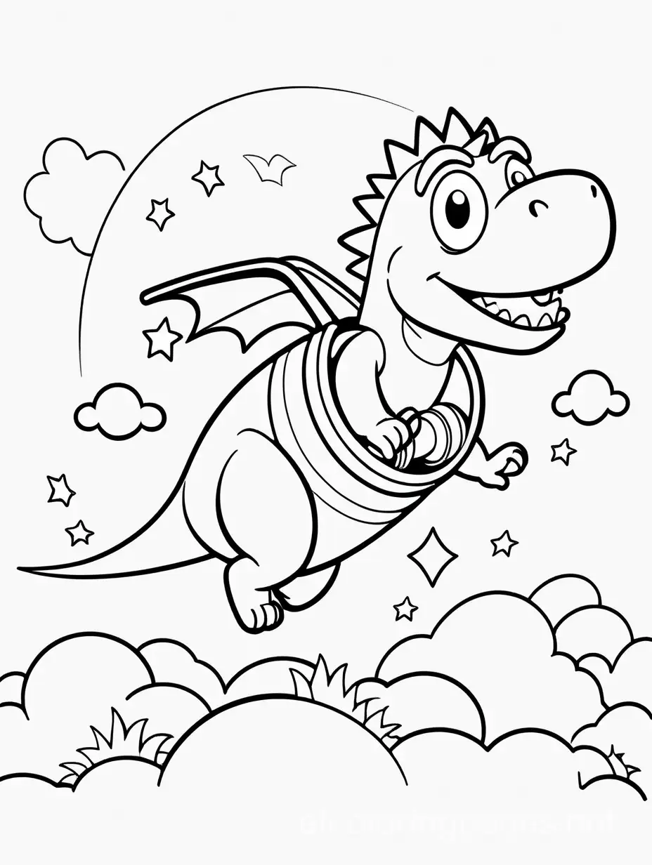 Dinosaur Soaring on Rocket Coloring Page for Kids | AI Coloring Pages ...
