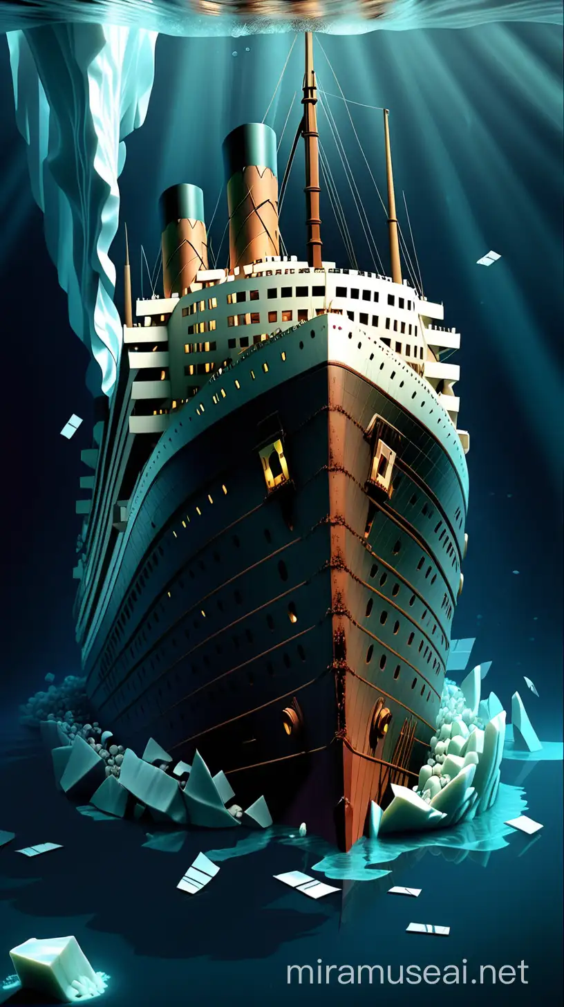 Tragic Titanic Sinking Scene Iconic Ship Submerged After Collision