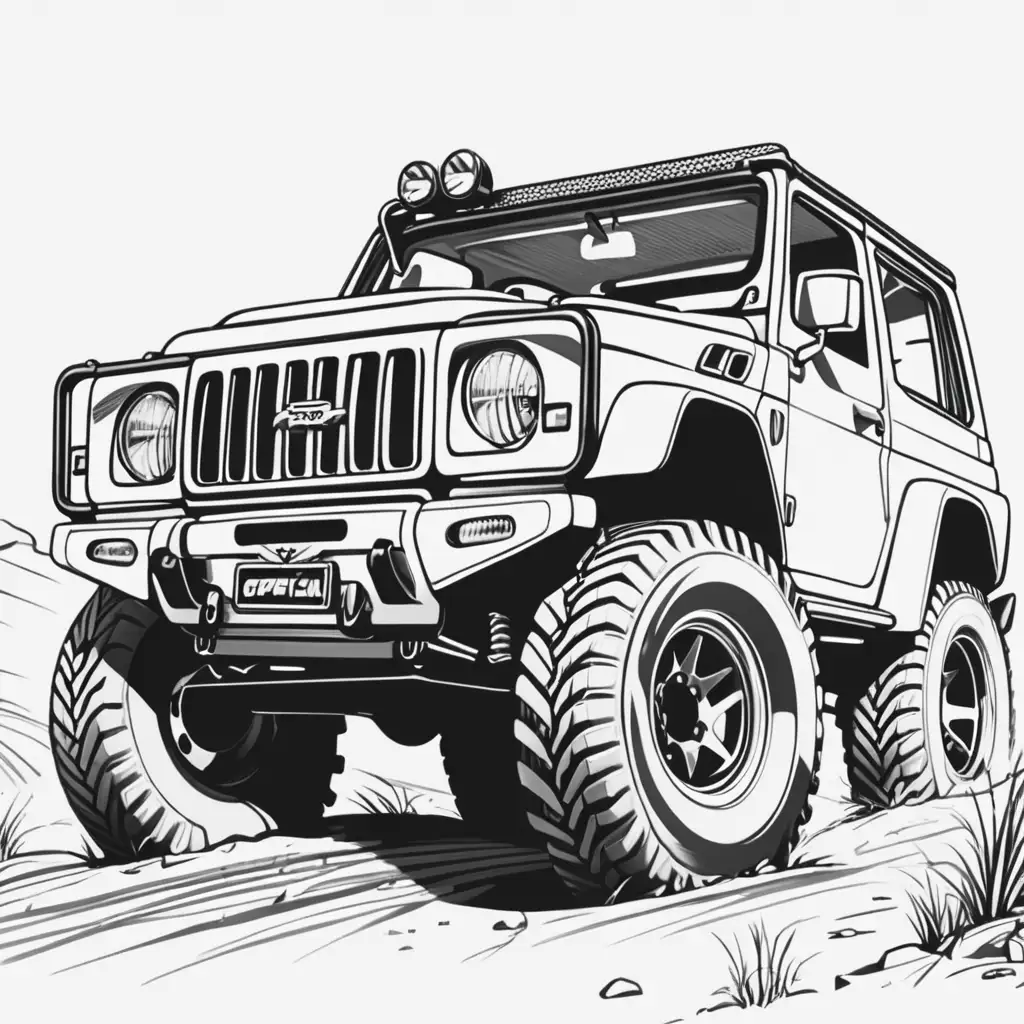 Offroad Tires in Striking Monochrome Dynamic Frontal View