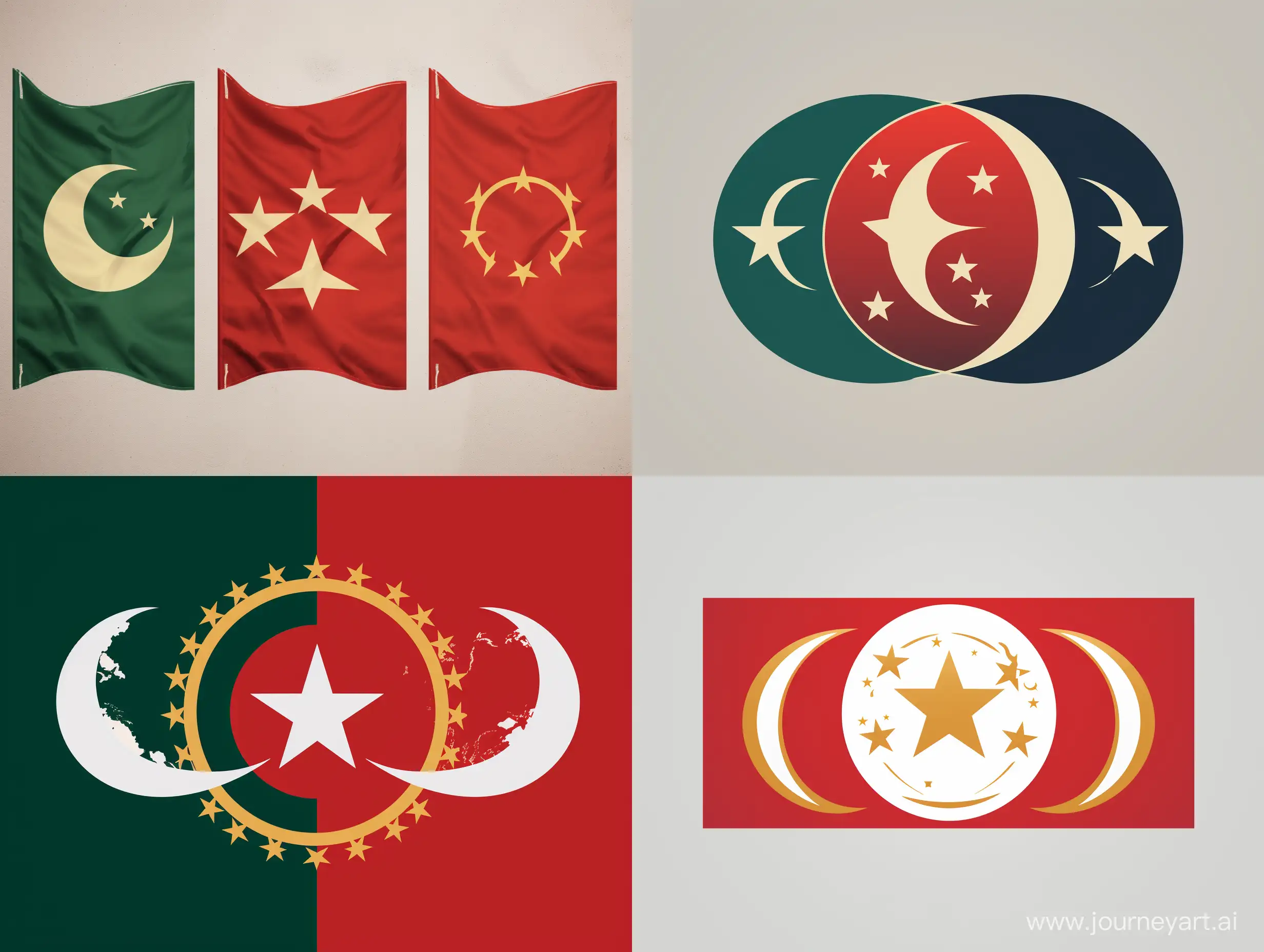 Logo design des 3 drapeaux Maroc, Algérie, Tunisie sur le même drapeau unis, c'est à dire les couleurs de l'Algérie, le croissant de lune de la Tunisie et l'étoile du Maroc et qu'on voit bien que ça concerne ces 3 pays