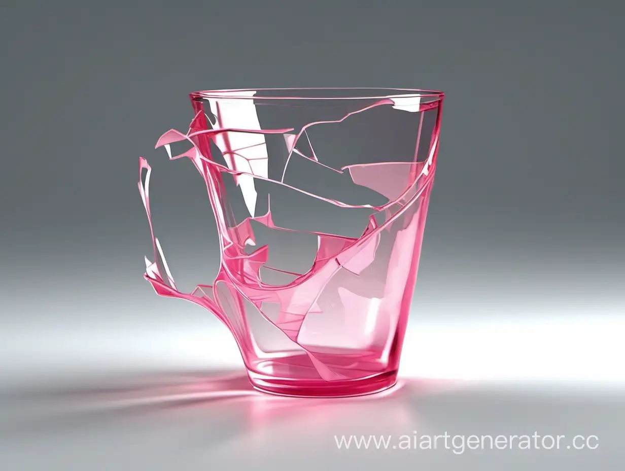 разбитая прозрачная стеклянная чашка розового цвета