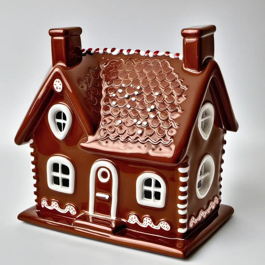Exquisite Ceramic Brown Gingerbread House Sculpture