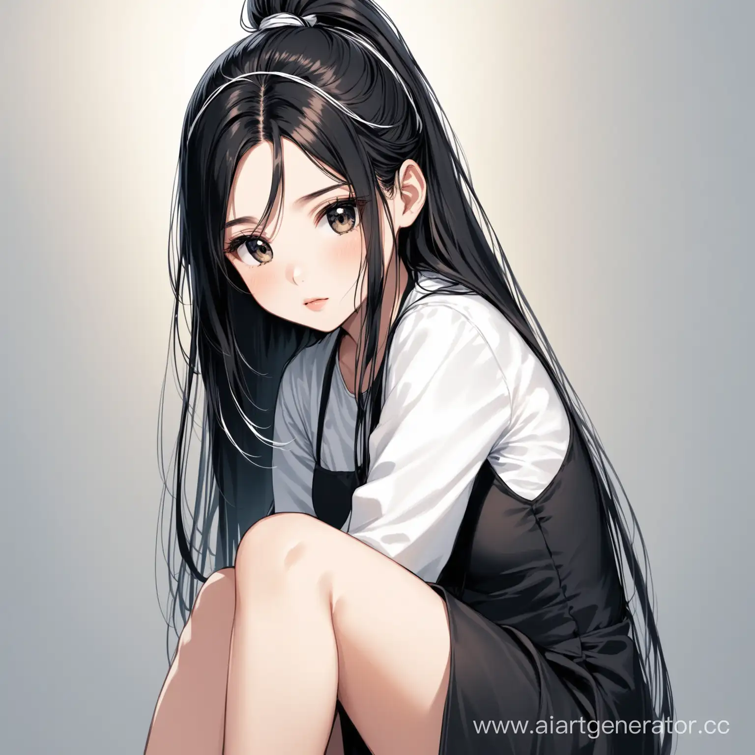 Elegant-Girl-with-KneeLength-Black-Hair-and-White-Highlights-in-Ponytail