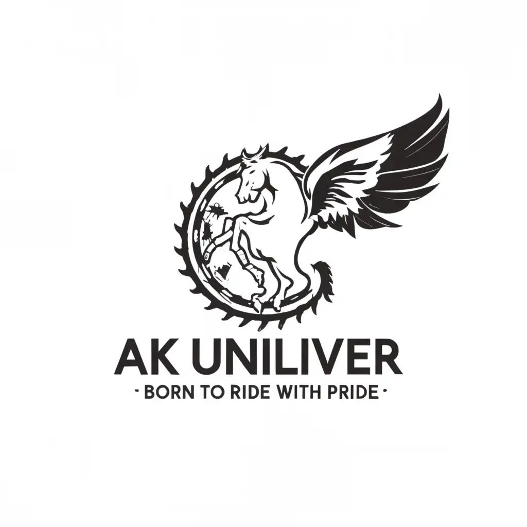 a logo design, with the text 'AK UNILIVER', main symbol: BORN TO RIDE WITH PRIDE, Moderate, to be used in HORSE, BIKE background