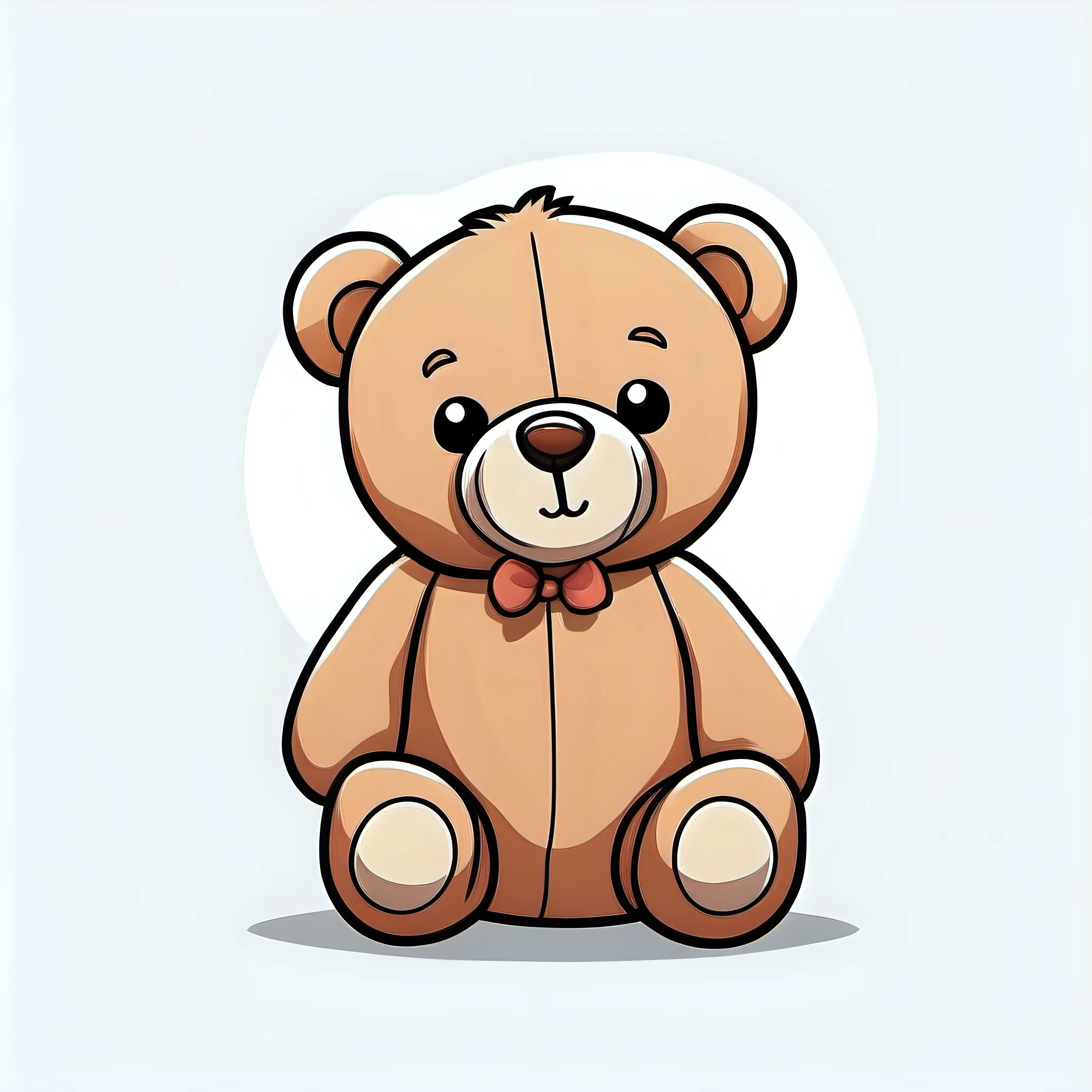 Adorable Cartoon Teddy Bear with Heavy Outline on Aesthetic White Background