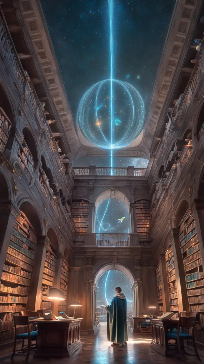  light painting, art by annibale carracci, scroll painting, Sci-Fi, dream world, dark fantasy, by atey ghailan, friends, futuristic nature city, library