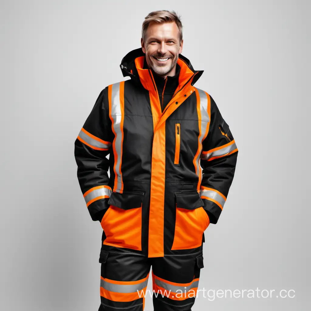 Smiling-Man-in-Stylish-Scandinavian-Black-and-Orange-Insulated-Workwear