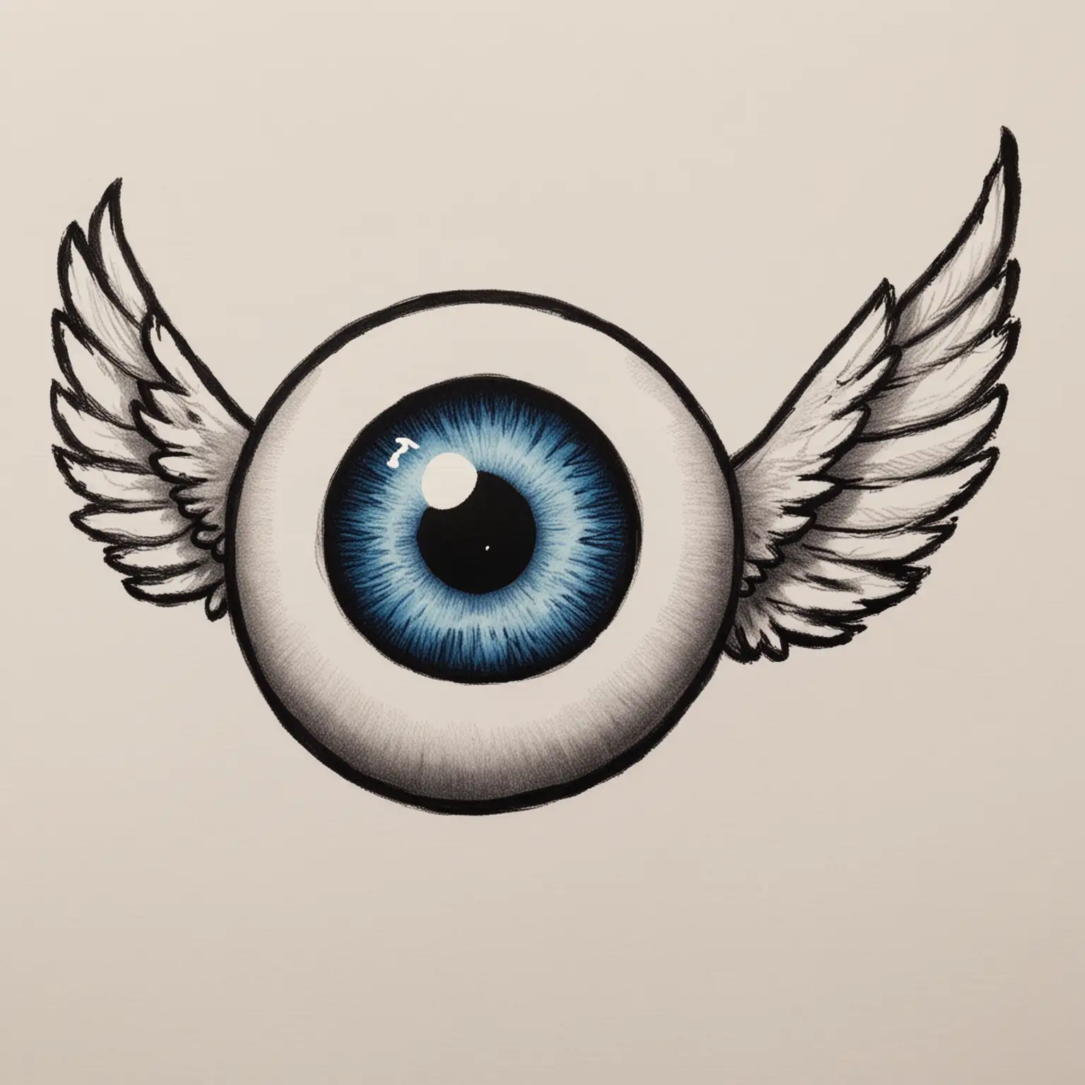 a very simple marker drawing of an eyeball with wings
