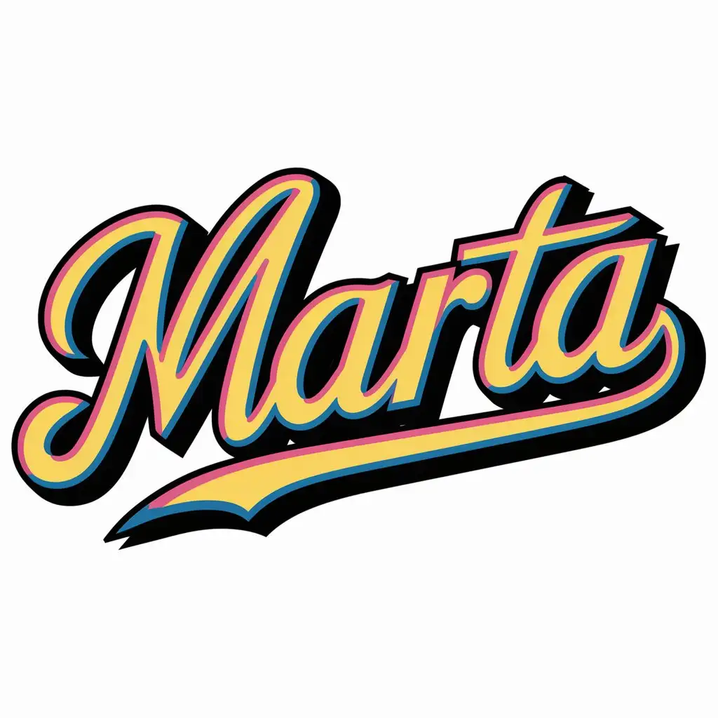 inscription "Marta", cool 80's style, signature style, logo
