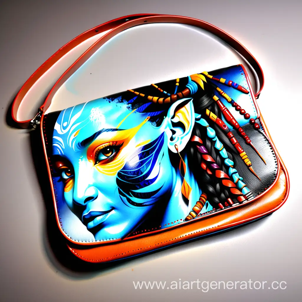 Нарисуй красочный арт на женской сумке в стиле фильма "Avatar" 2009.