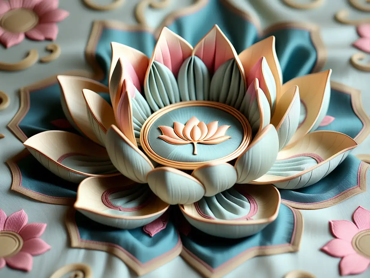 Elegant Lotus Embracing Silk Textiles SILK FACTORY YEREVAN Logo in Pastel Colors