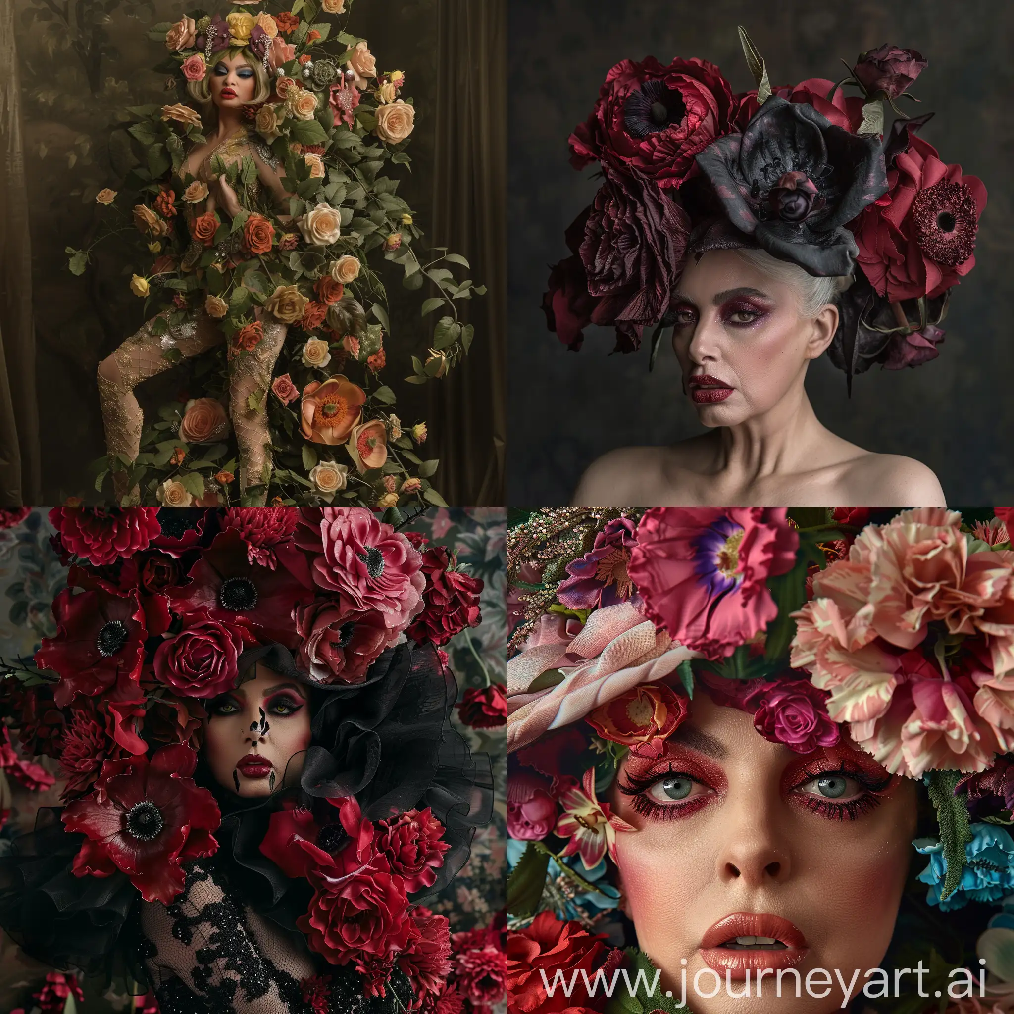 Lady-Gaga-Fashion-Magazine-Photoshoot-with-Realistic-Flower-Theme