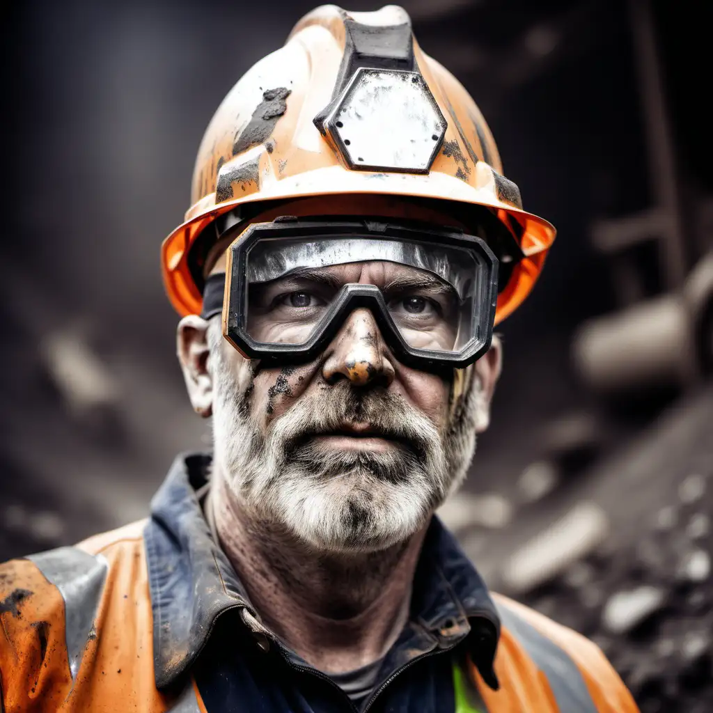 miner, wearing safety gear, dirty, goggles
