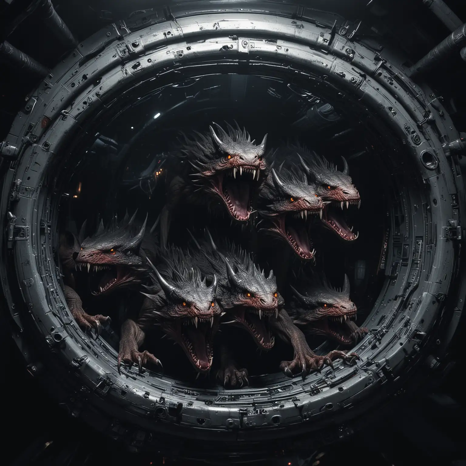Sinister Alien Predators Lurking in Spaceship Shadows
