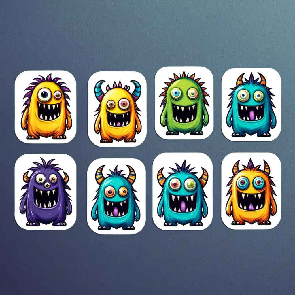 Colorful Monster Stickers Arranged in a Square Pattern for Creative Expression