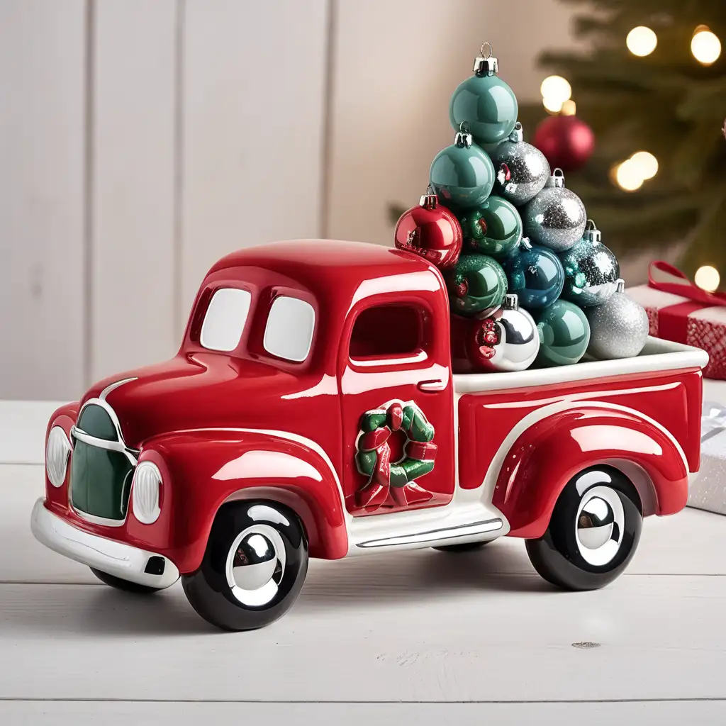 Festive Christmas Ceramic Truck Decorated with Holiday Delights