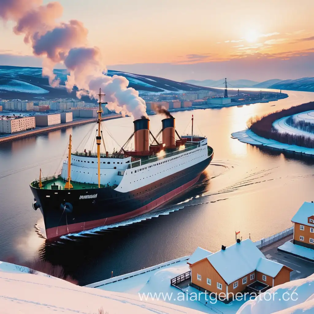 Dreamy-Winter-Arrival-Steamship-in-Murmansk-Port