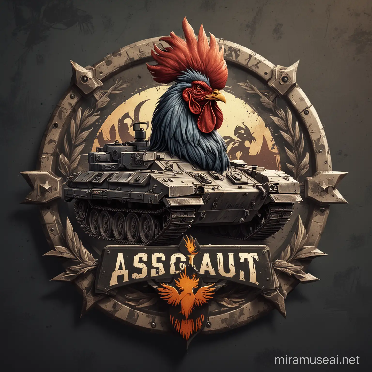 Embleme  Char d'assaut avec un coq