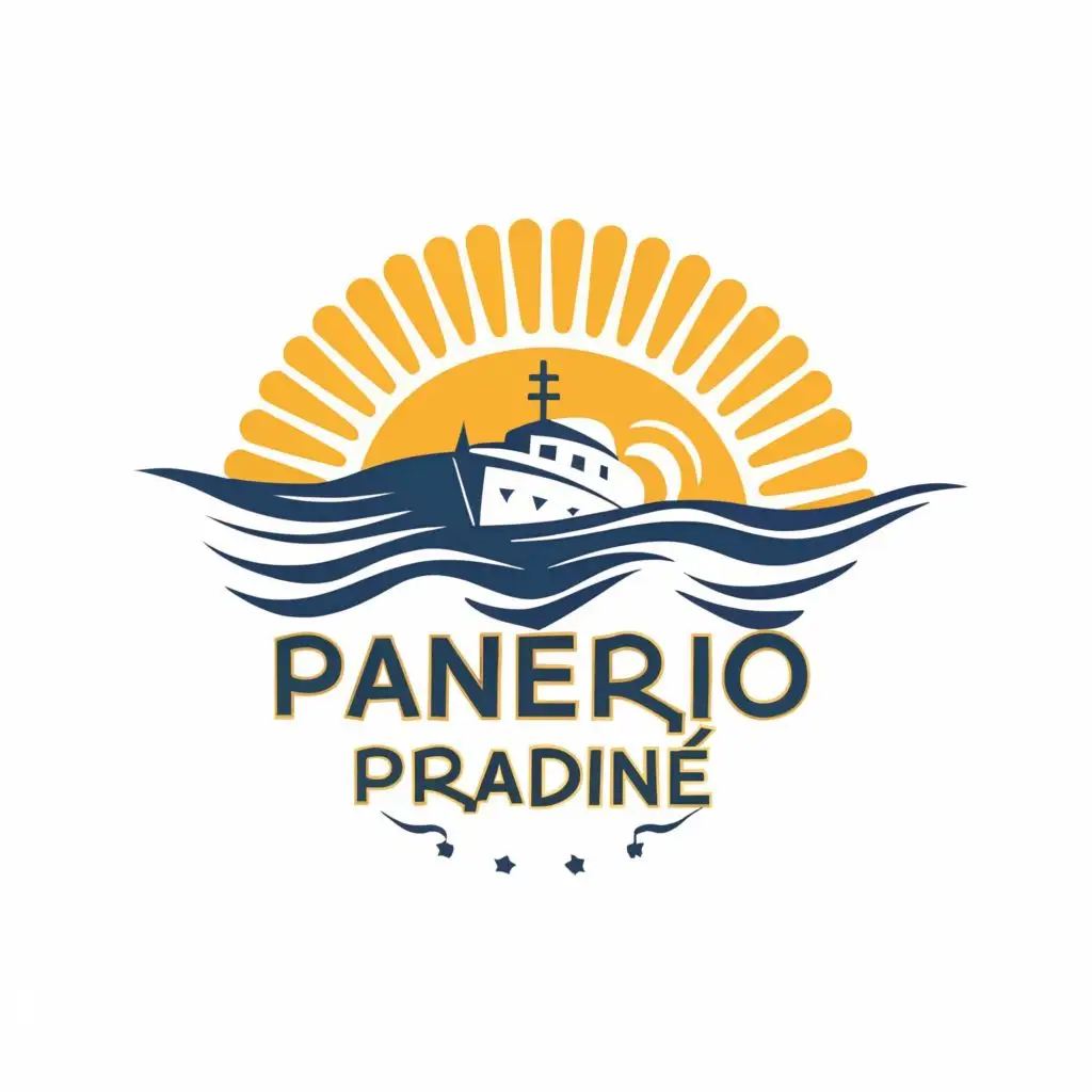 logo, ship, river, sun, with the text "Panerio pradine", typography, be used in Education industry
