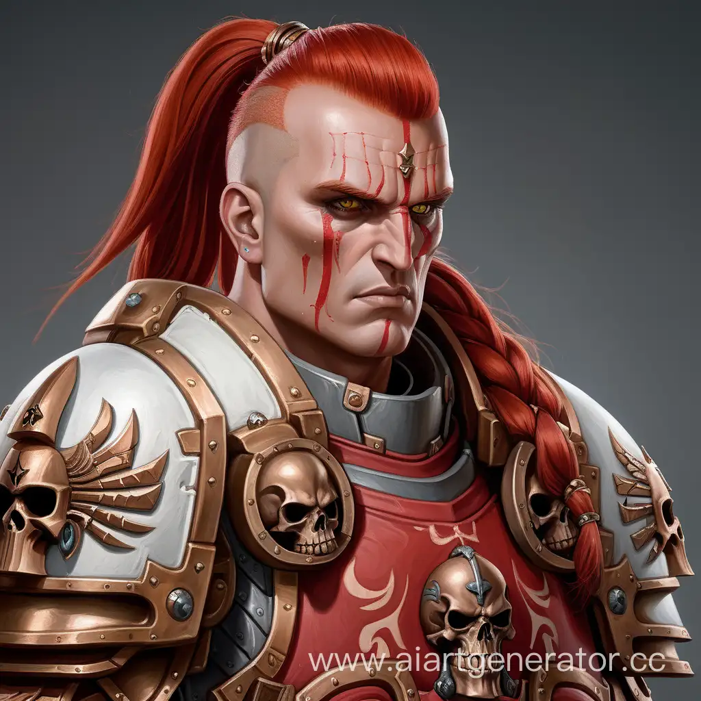 Fierce-RedHaired-Primarch-Warrior-in-Bronze-Armor-with-Warhammer-40000