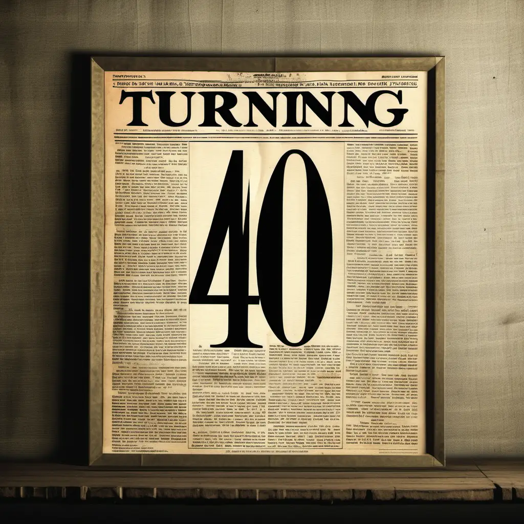 newspaper page about turning 40, vintage typography art