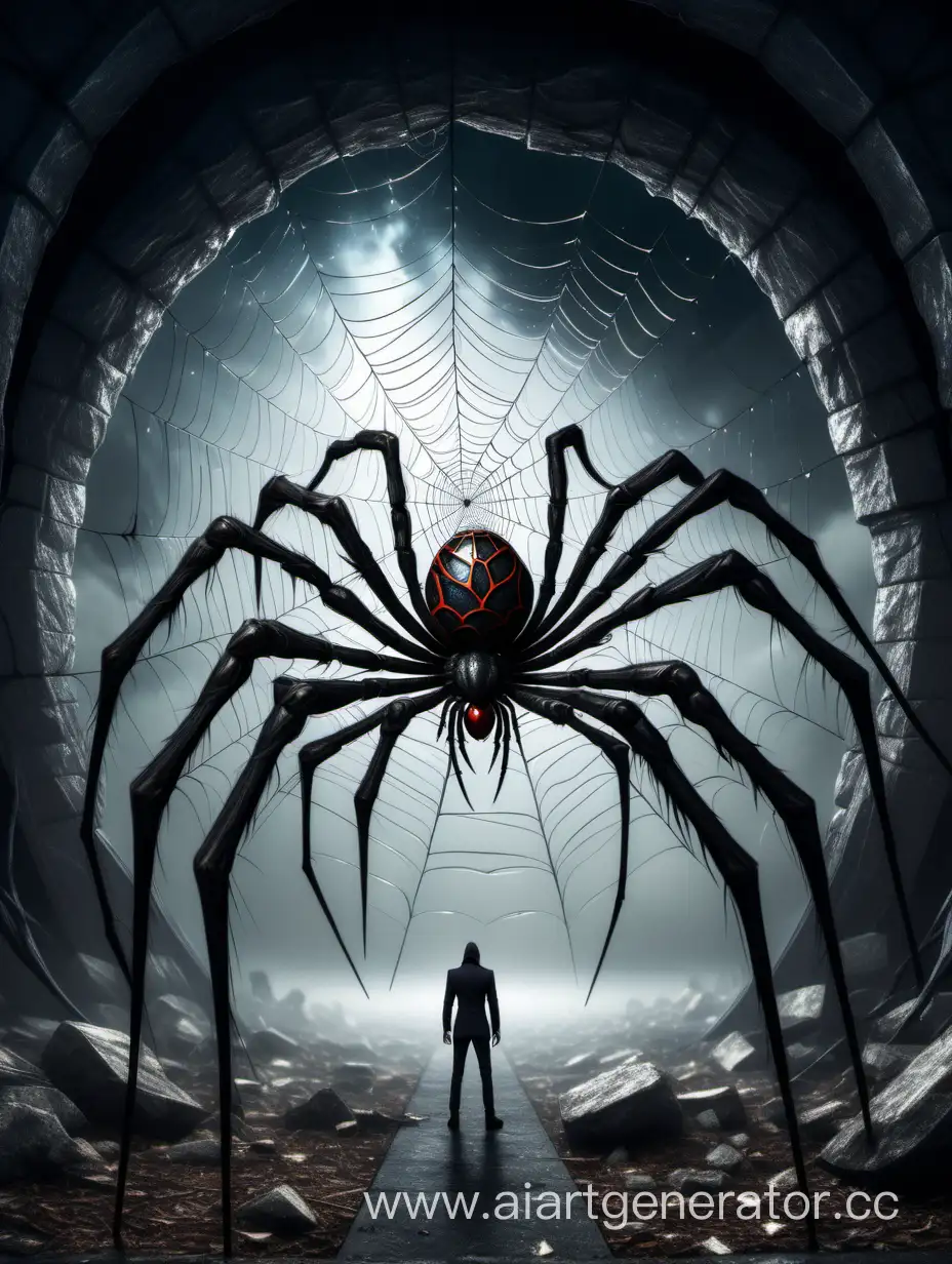 Огромный Паук из другой реальности стоит перед порталом в мир пауков 