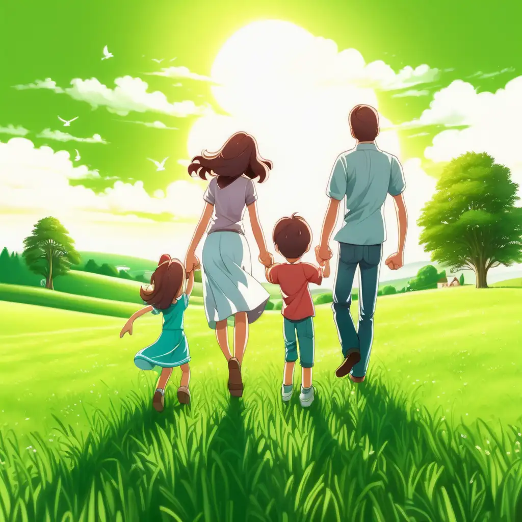 A Happy family enjoying on a green field, excellent color, HD  