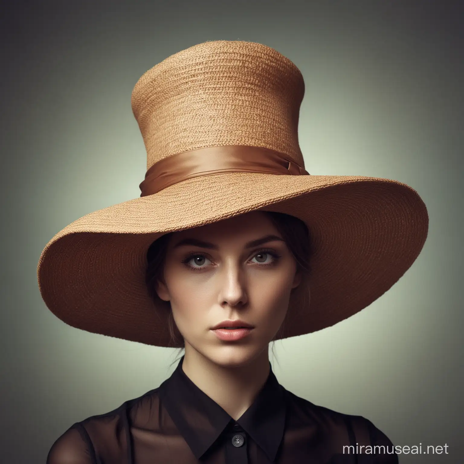  surrealistic photography of a Woman
 wearing a hat, strange beauty in the unexpected and the uncanny“